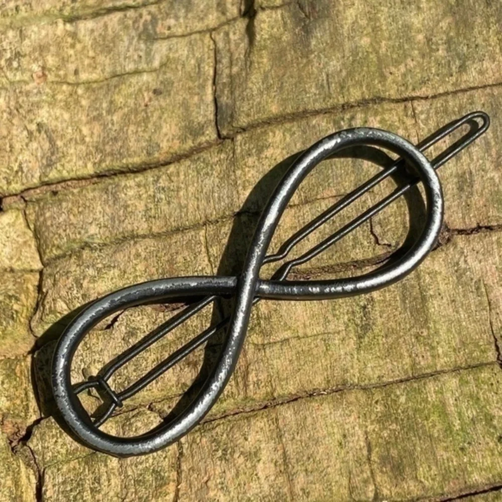 Infinity Symbol Hair Barrette Distressed Black Metal‎